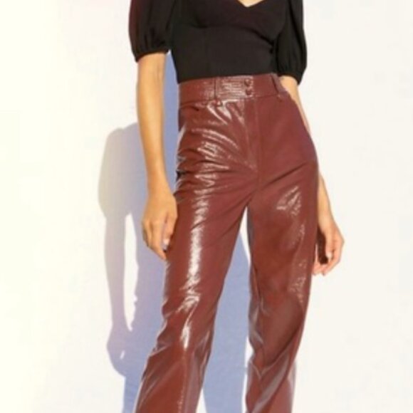 Aritzia Wilfred Glossy Faux Leather Funk Pant in Rustique Size 2 - Picture 1 of 4
